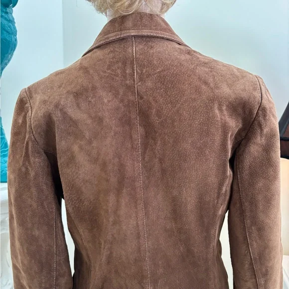 Brown Suede Women's Blazer Jacket - Classic Tailored Style - Picture 6 of 12